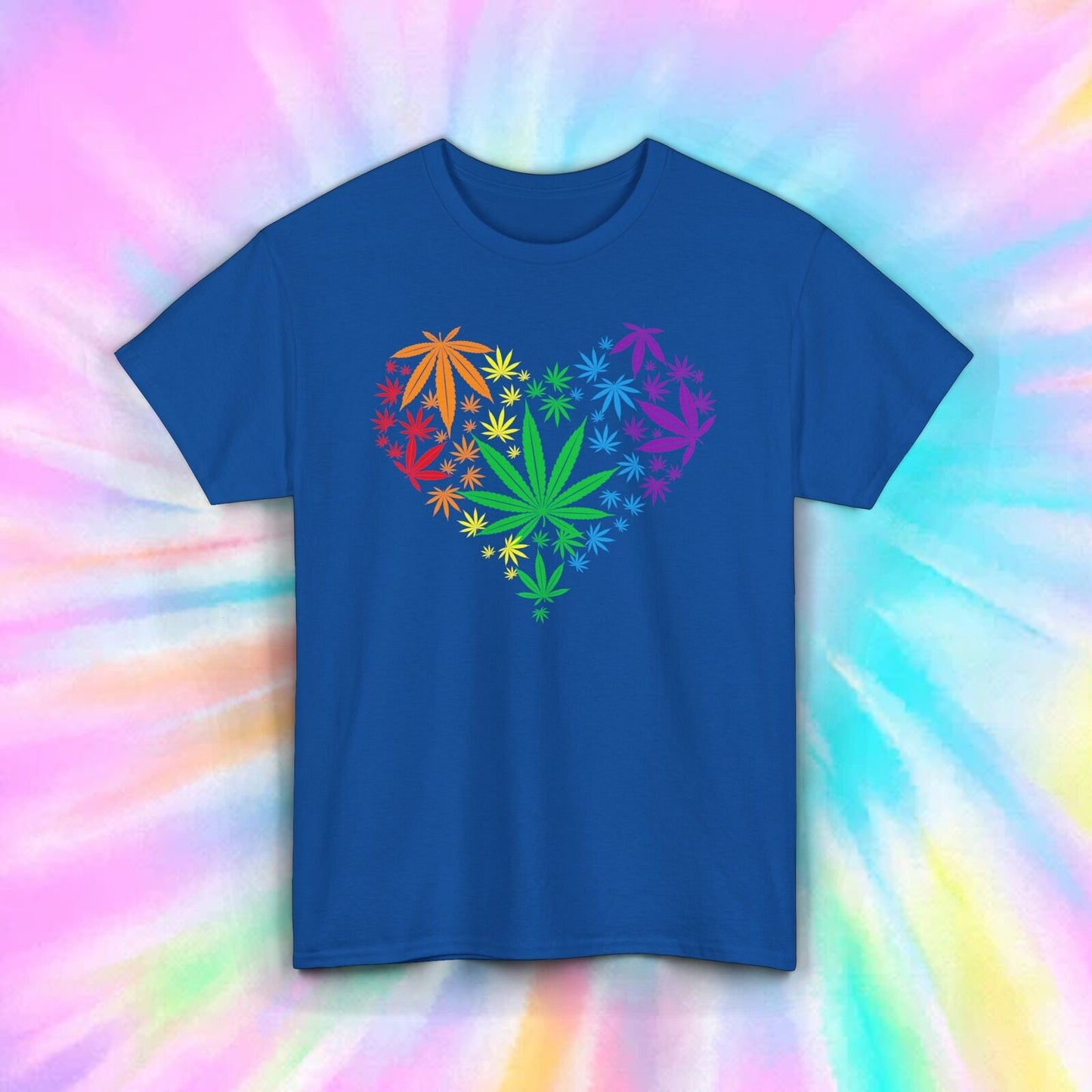 Rainbow Marijuana Heart T-Shirt | Cannabis Leaf Design | Weed Pride Tee S-5XL 4 Colors