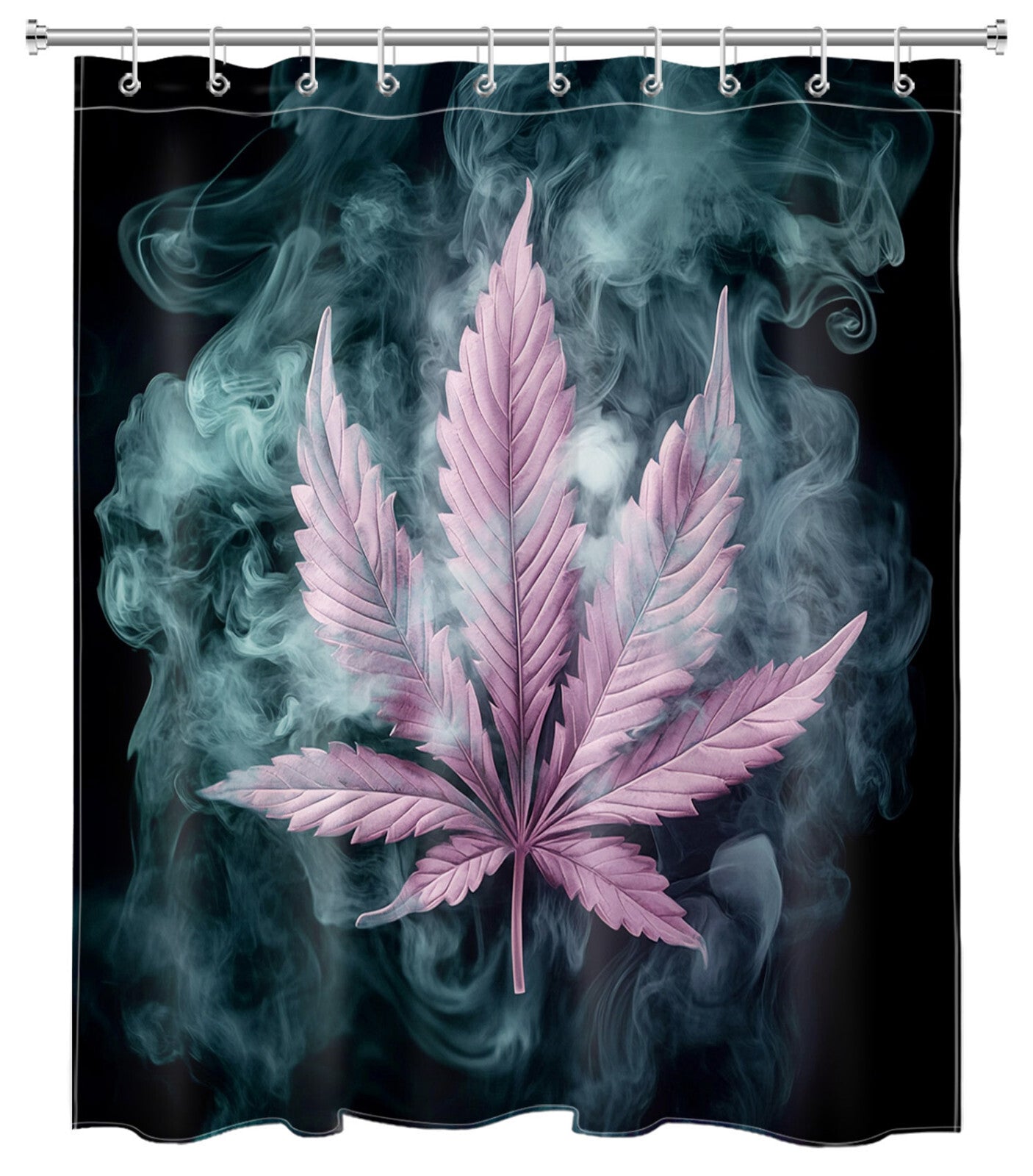 Cannabis Plant Purple Marijuana Leaf Black Shower Curtain Set for Bathroom Decor