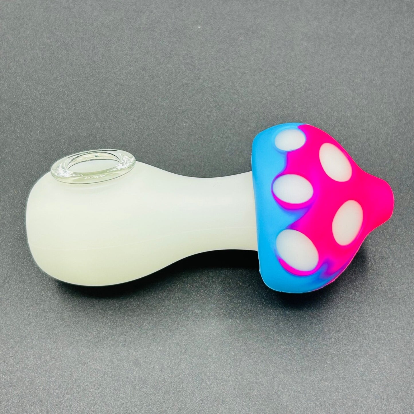 Silicone Smoking Pipe with Glass bowl GLOWS pink blue MUSHROOM pipe
