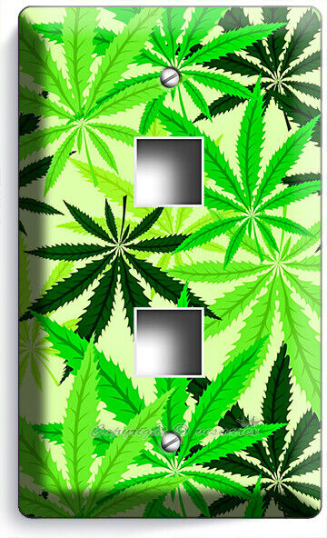 🍀GREEN CANNABIS MARIJUANA LEAFS LIGHT SWITCH OUTLETS WALL PLATES MAN CAVE DECOR