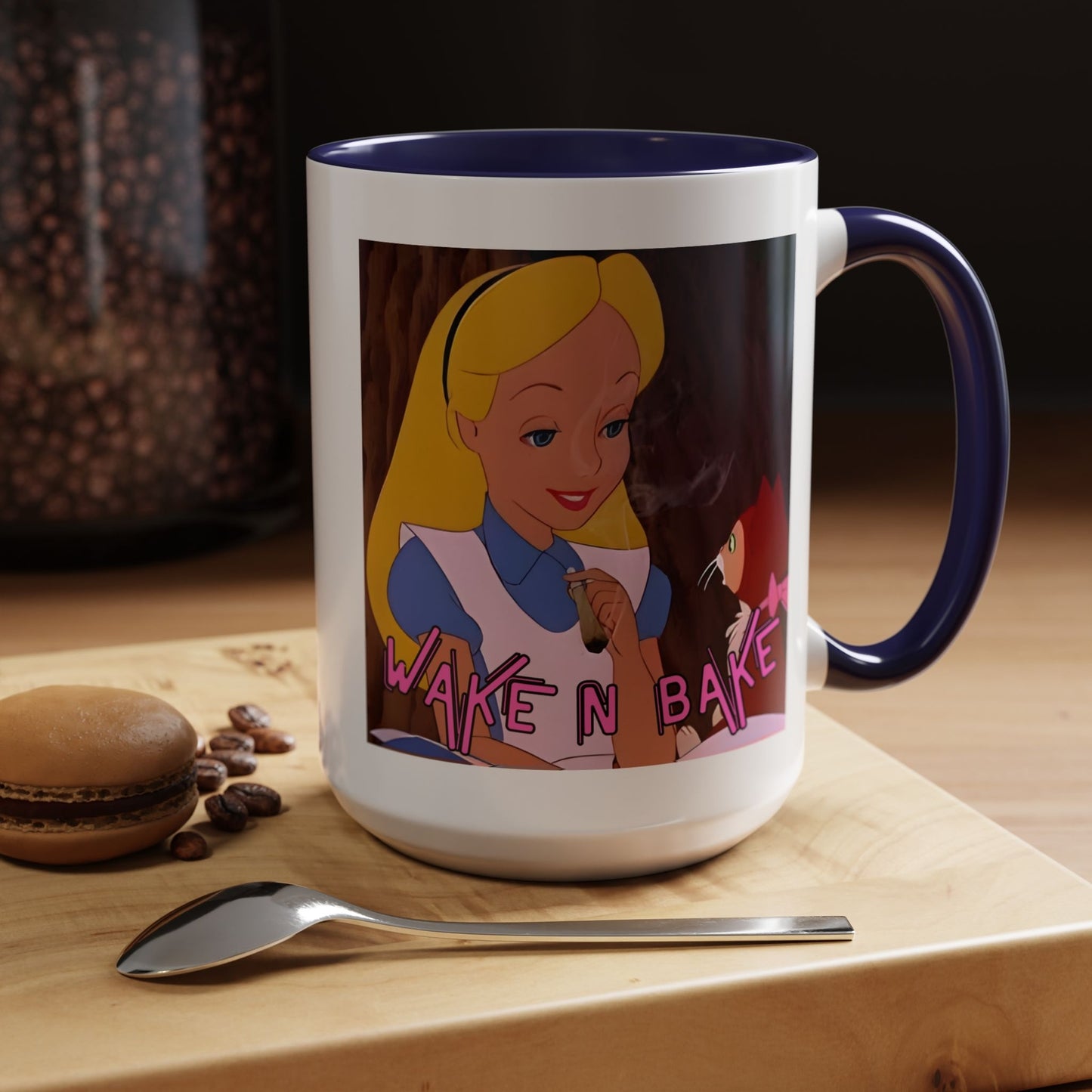 WAKE N BAKE Retro Coffee Mug (11, 15oz) Cartoon Alice Smoking Joint Vintage 420