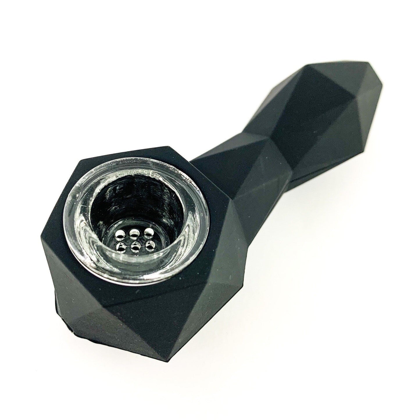 Black Prism unbreakable silicone tobacco pipe with glass bowl.