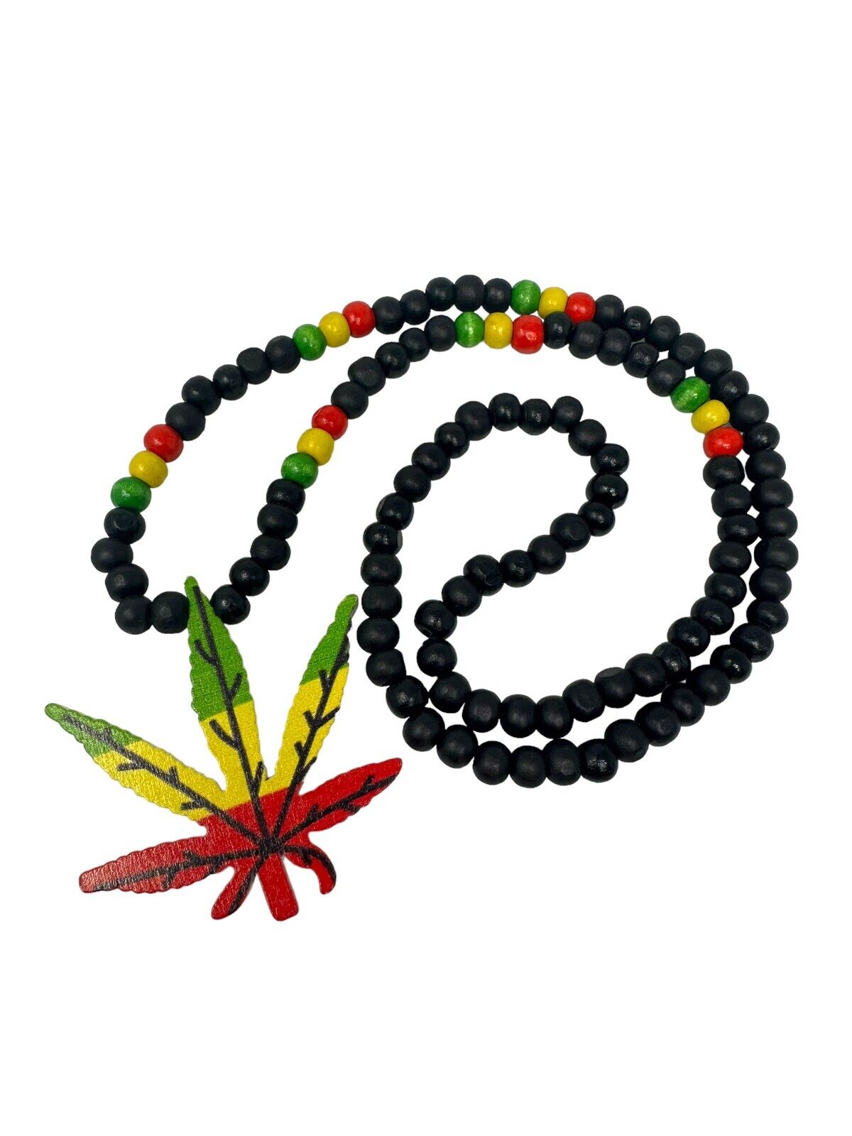 Marijuana leaf rasta pendant wood beaded necklace Cannabis Weed Pot Necklace