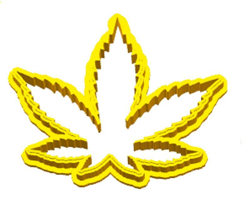 Cannabis leaf cookie cutter in yellow PLA plastic.
