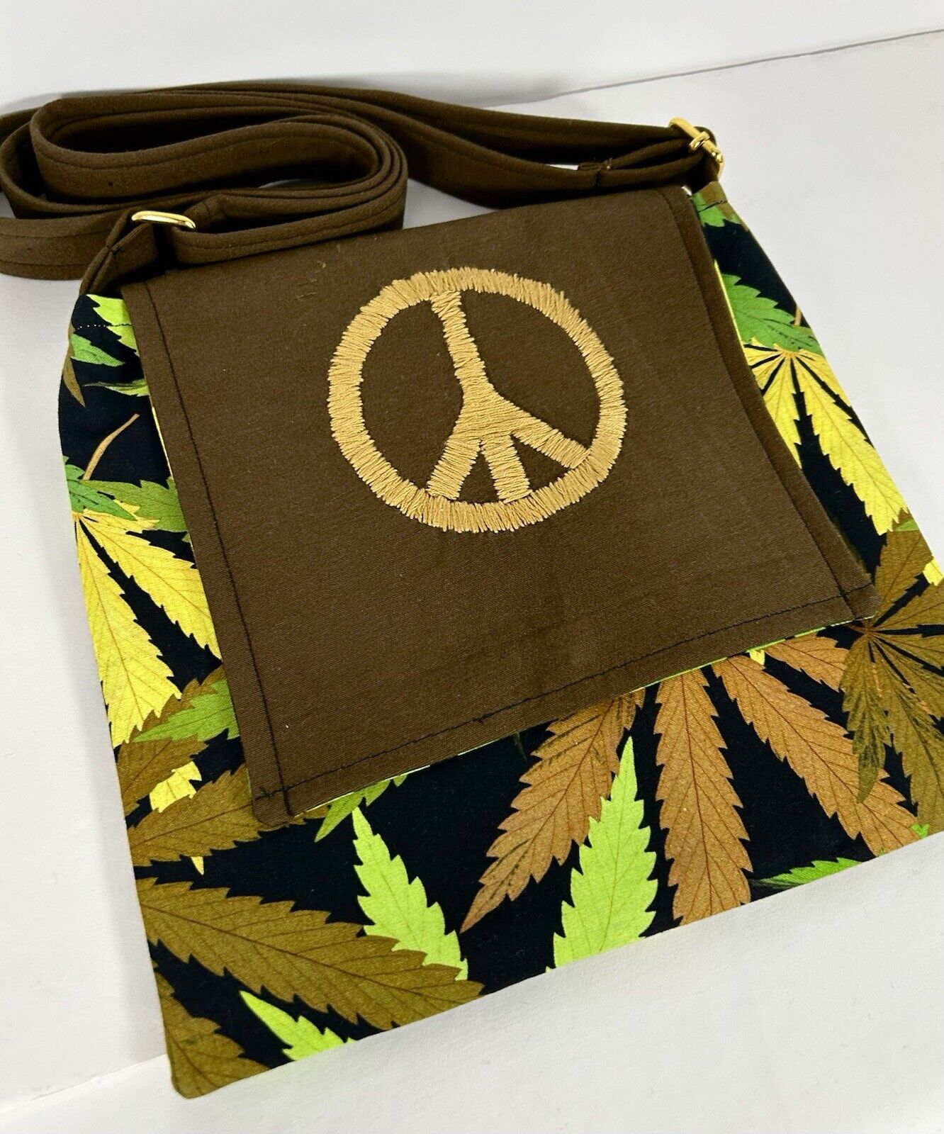 New Handmade Marijuana, Cannabis Cross Body Purse Hand Embroidered Peace Sign