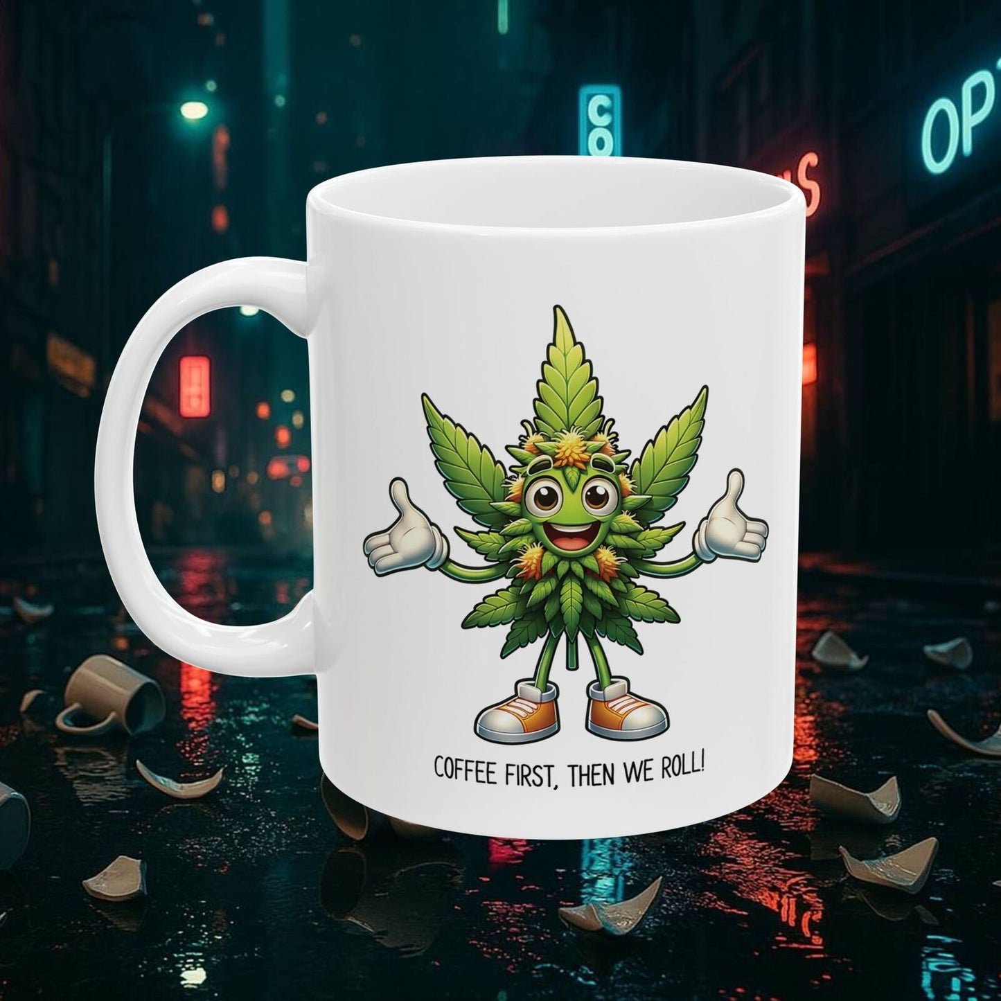 Funny Marijuana Leaf Character Coffee Mug | Weed Lover | Stoner Mug | 11oz/15oz