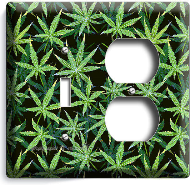 CANNABIS MARIJUANA LEAF PATTERN LIGHT SWITCH OUTLETS WALL PLATES MAN CAVE DECOR
