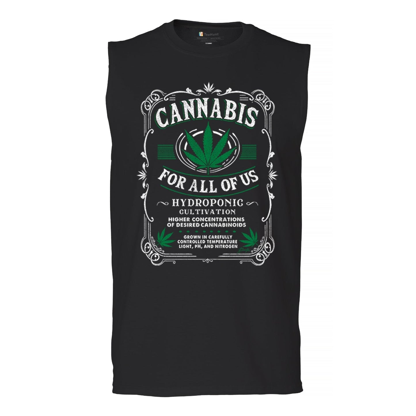 Cannabis For All Muscle Shirt with pot leaf design and funny 420 theme for men.