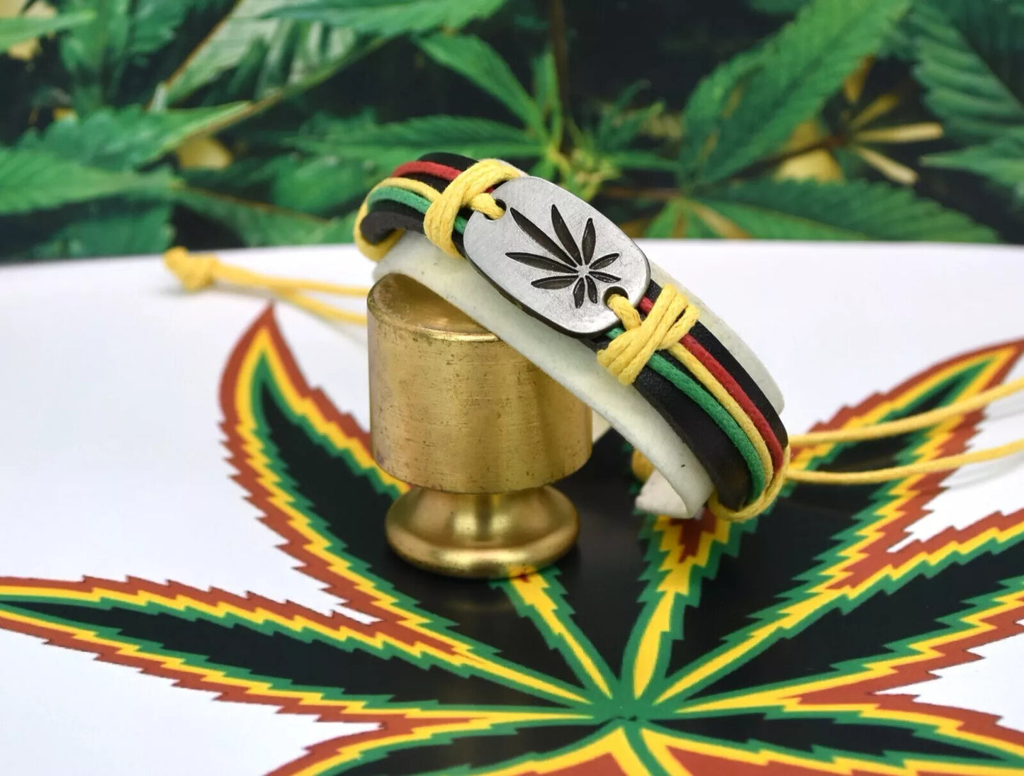 Weed 420 Marijuana THC Pot Leaf Rastafarian Jamaica Hip Hop Adjustable Bracelet