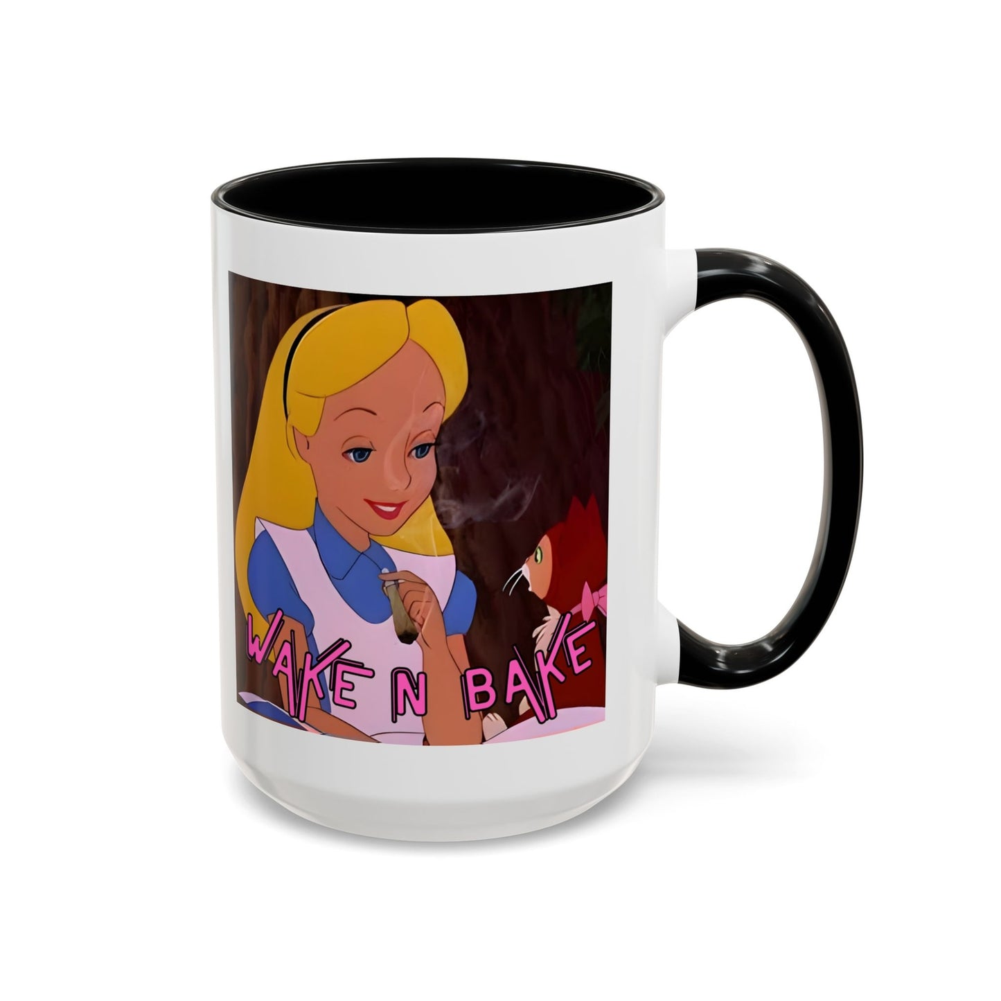 WAKE N BAKE Retro Coffee Mug (11, 15oz) Cartoon Alice Smoking Joint Vintage 420