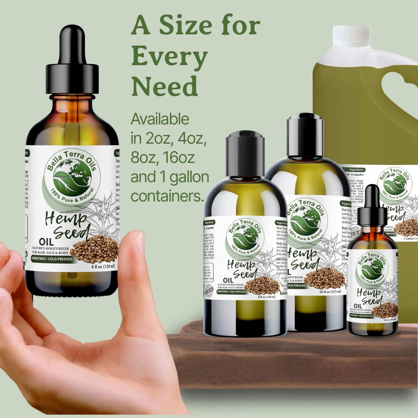 Organic Cold-Pressed Unrefined Hemp Seed Oil 100% Pure Skin Hair Face Nails Care