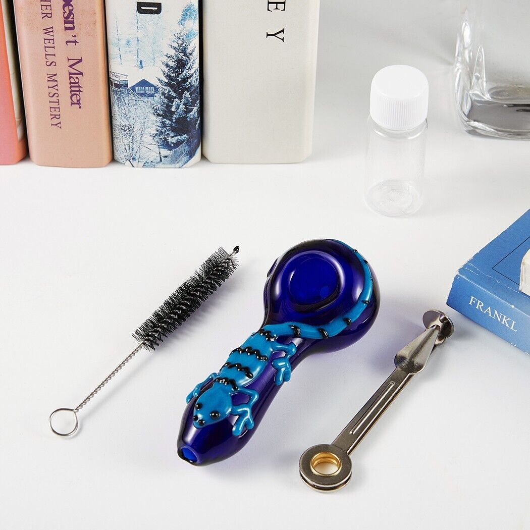 4" Gecko Style Tobacco Smoking Glass Pipe Collectible Handmade Pipes with Box