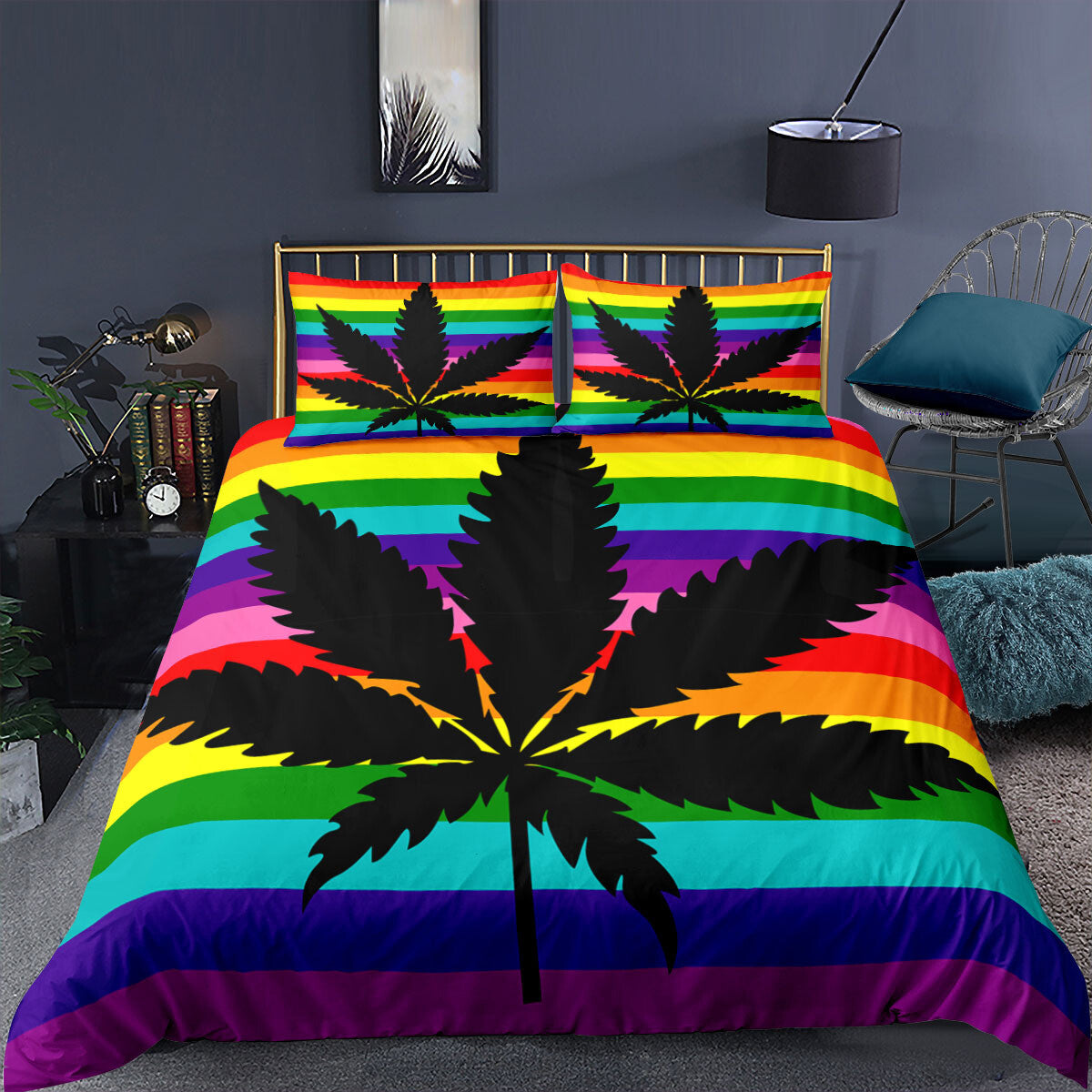 Colorful Pot Leaf Bedding Set Duvet Cover Comforter Full Queen King Bed Cover