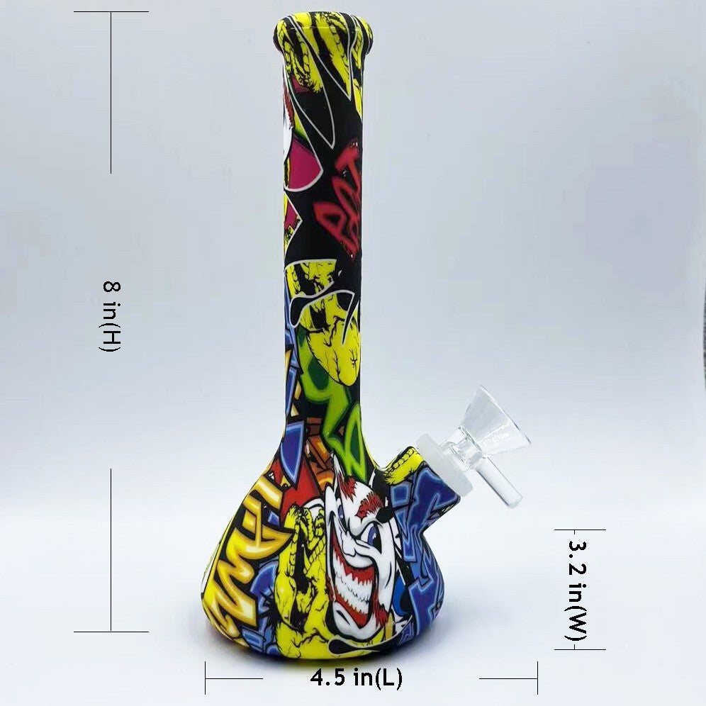 8" Hook ahSilicone Water Pipe Bon gTabacco Precolator Bubbler Beaker Clown joker