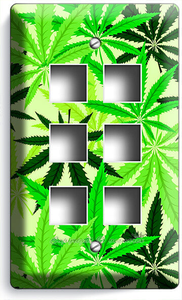 🍀GREEN CANNABIS MARIJUANA LEAFS LIGHT SWITCH OUTLETS WALL PLATES MAN CAVE DECOR