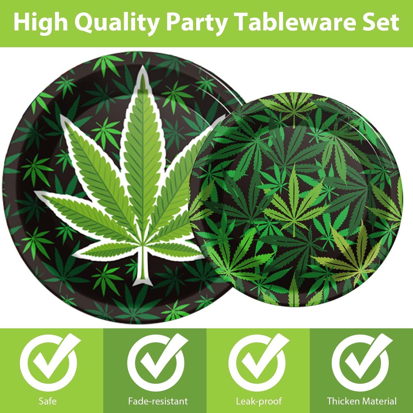 96 Pcs Weed Themed Party Plates and Napkins Party Supplies Green Pot Leaves B...