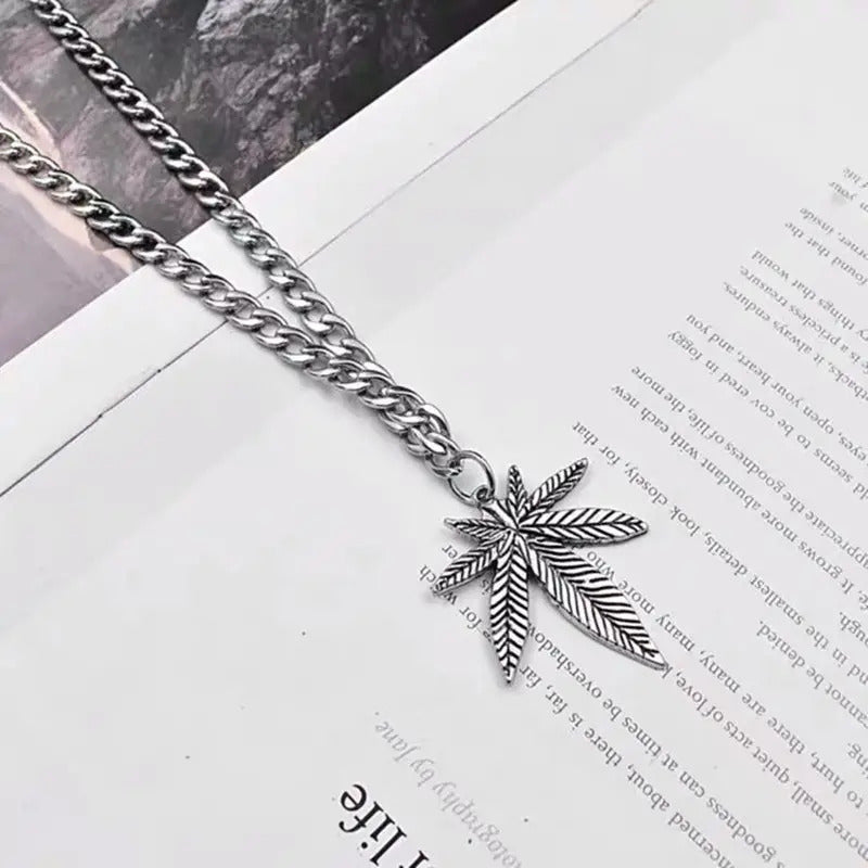 Cannabis Leaf Jewelry Silvery Hemp Marijuana Pot Pendant Necklace