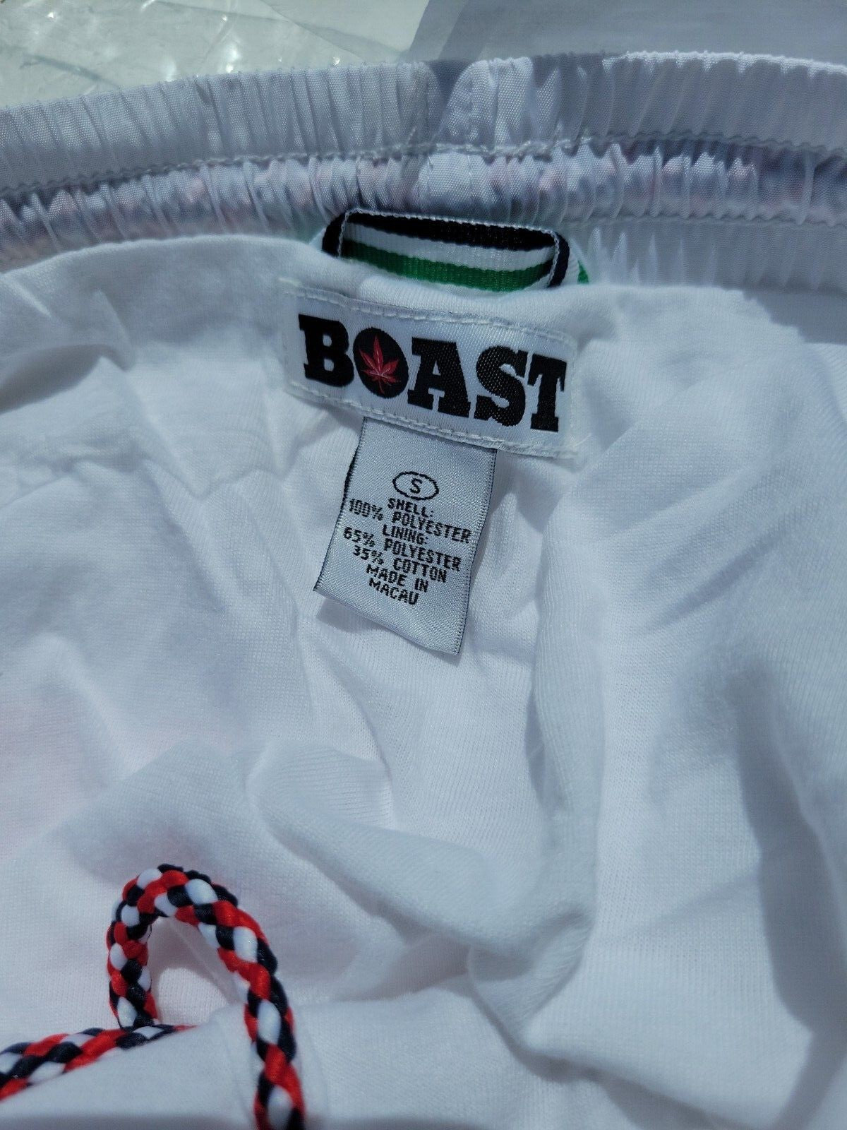 1 Pr NWT BOAST Men's Tennis/Swim Trunks Small White/Red/Blue With Pot Leaf