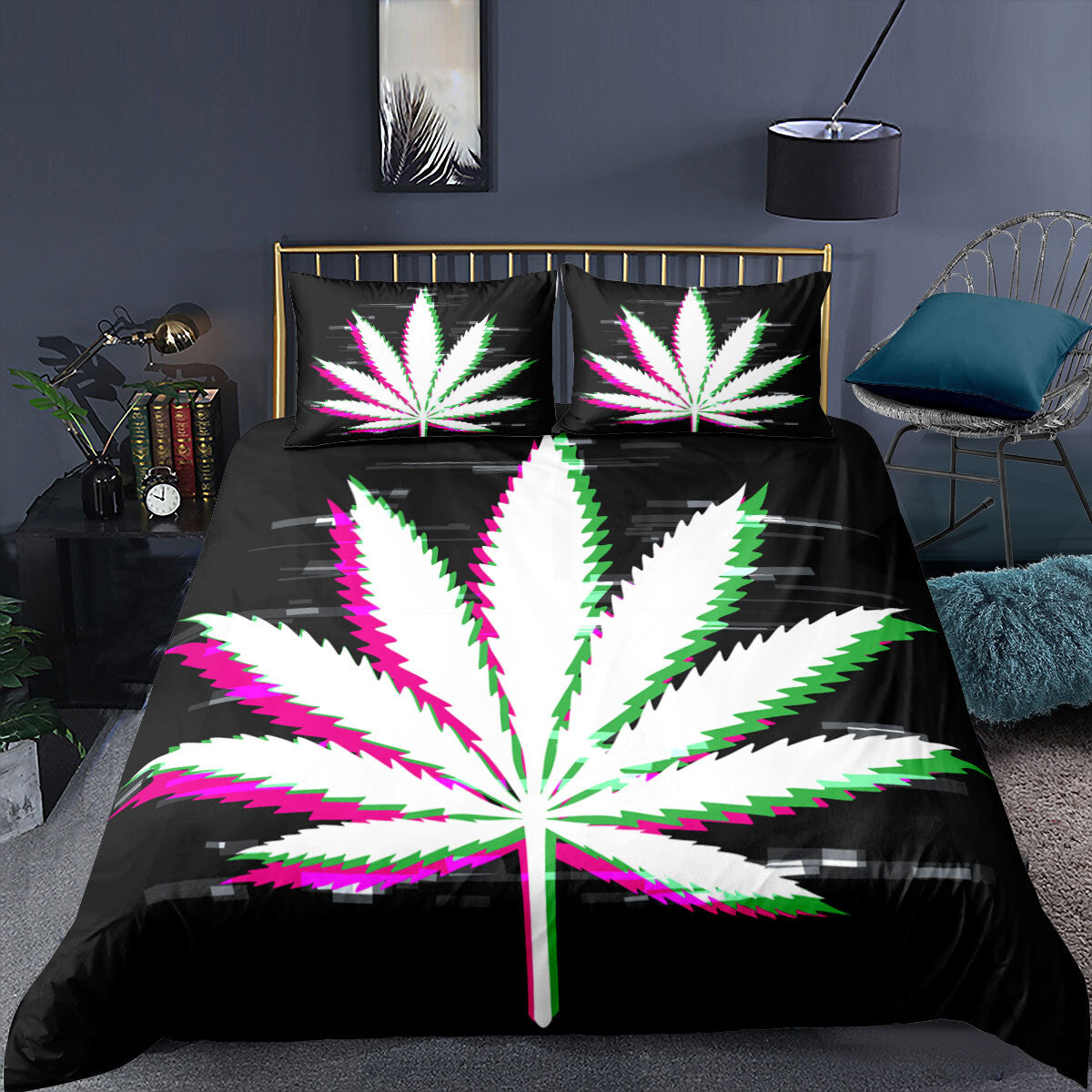 Colorful Pot Leaf Bedding Set Duvet Cover Comforter Full Queen King Bed Cover