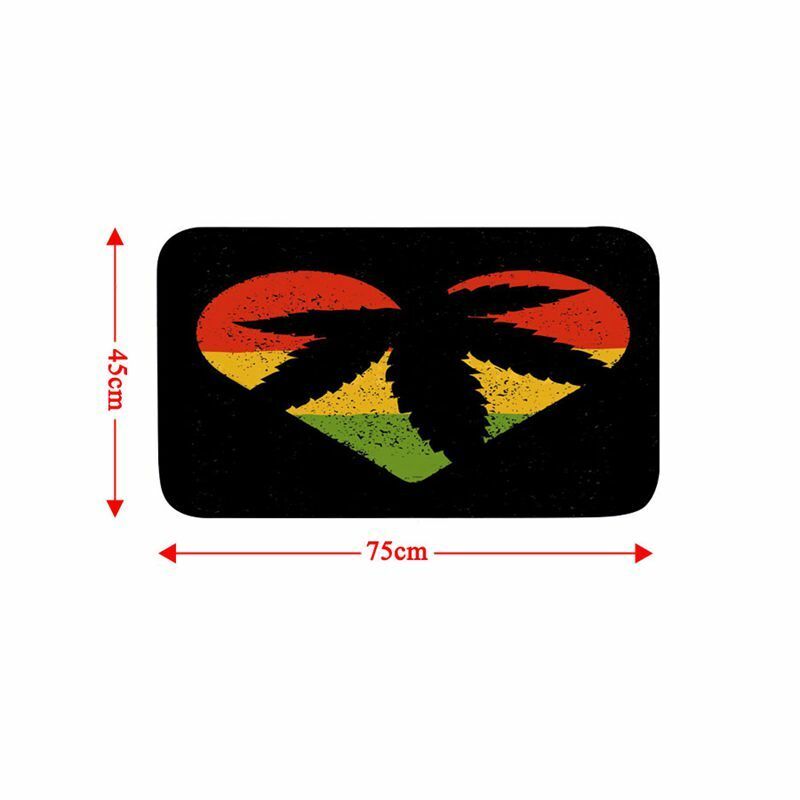 Weed Leaf Heart Waterproof Shower Curtain Non-Slip Bath Mat Toilet Lid Cover Set