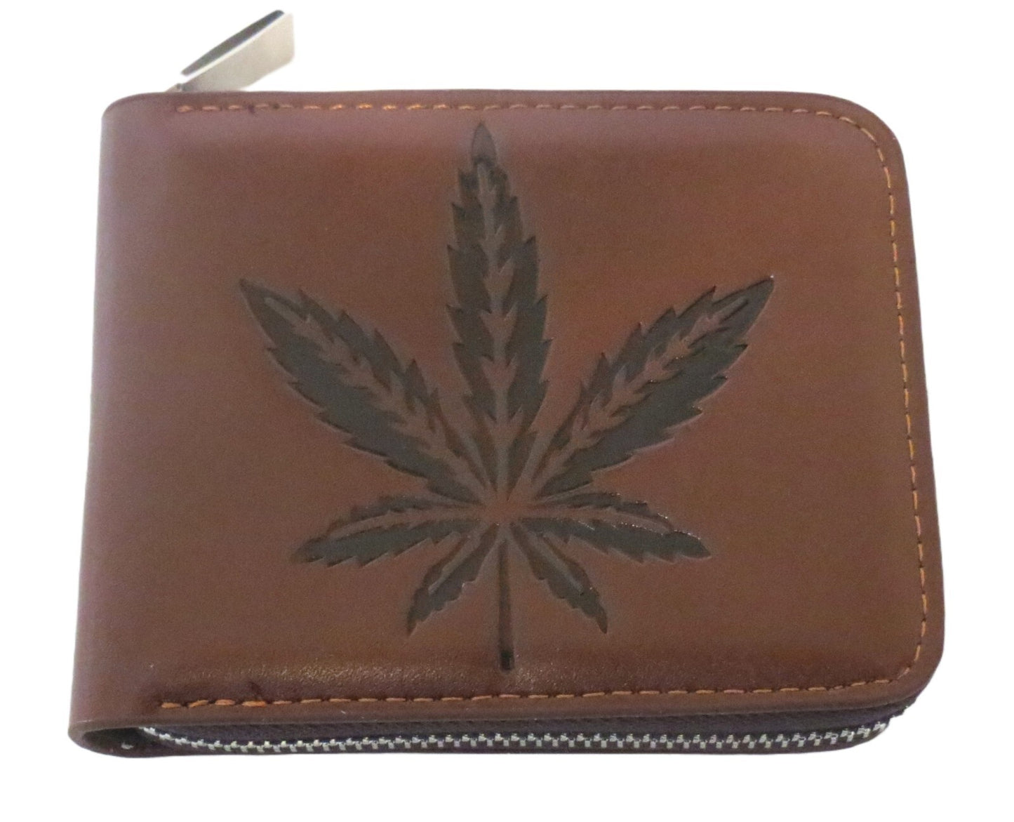 Zippered Bifold Wallet Marijuana Prints ID Credit Card Money Holder Faux Leather