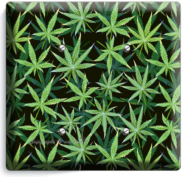 CANNABIS MARIJUANA LEAF PATTERN LIGHT SWITCH OUTLETS WALL PLATES MAN CAVE DECOR