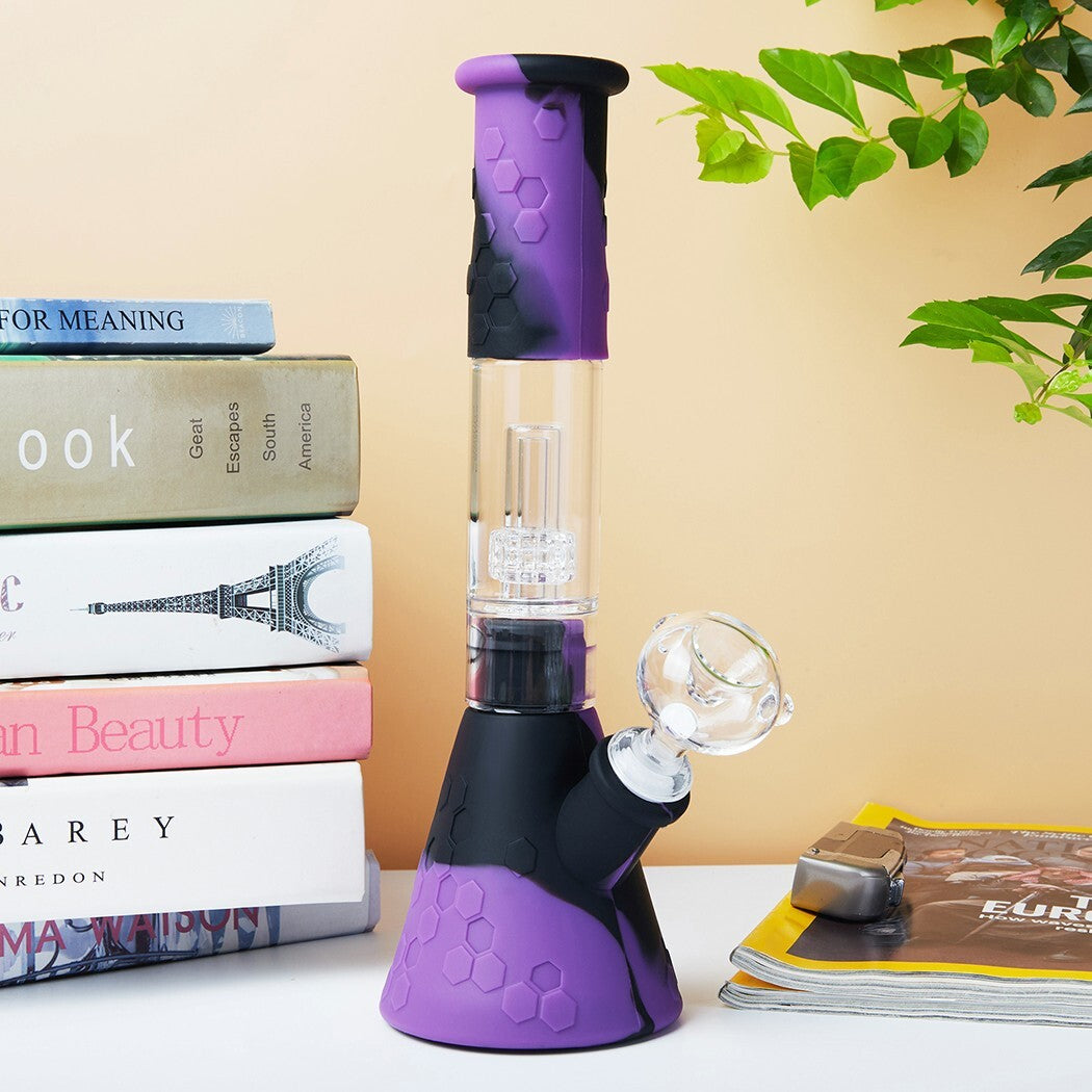 12" Heavy Duty Glass Bong Silicone Smoking Tobacco Water Pipe Beaker 14MM Bowl