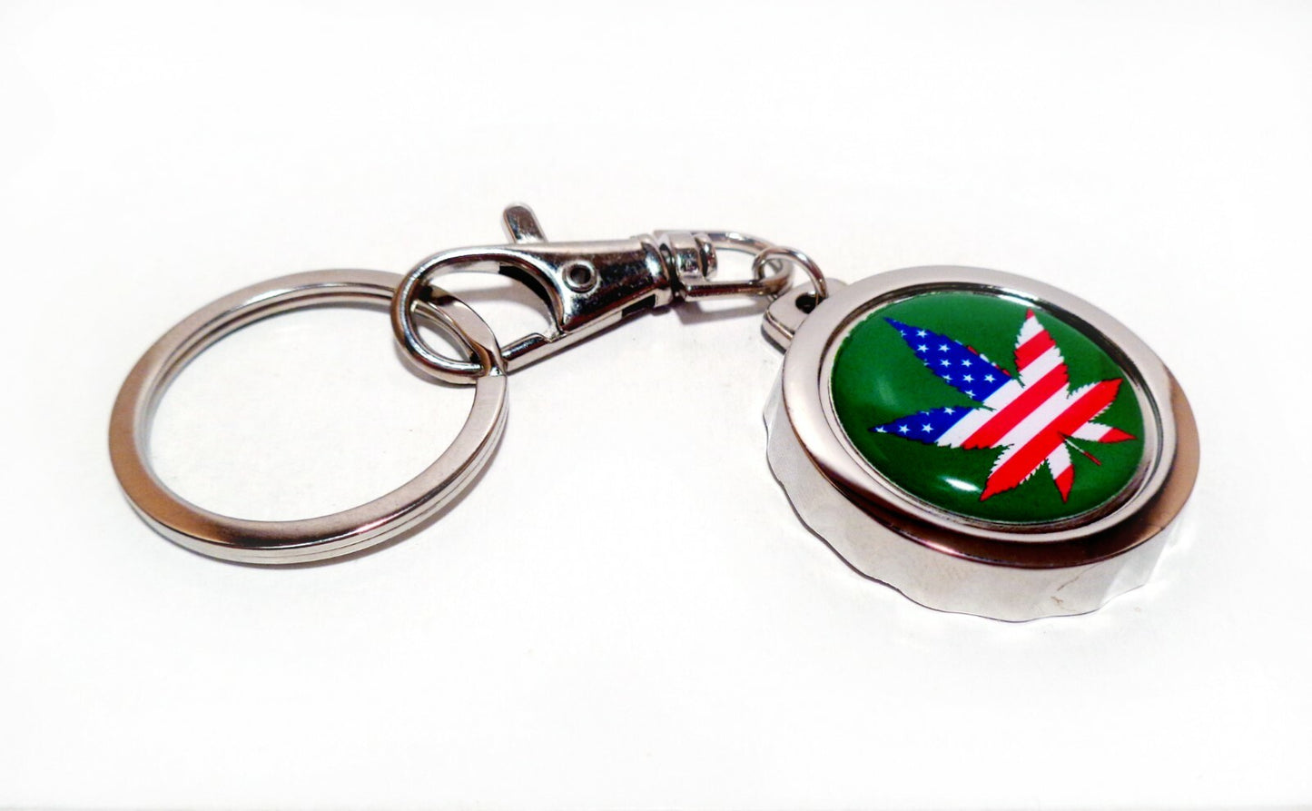 AMERICAN FLAG Weed Marijuana Cannabis Pot Leaf Bottle Cap Opener Keychain 4 Colors