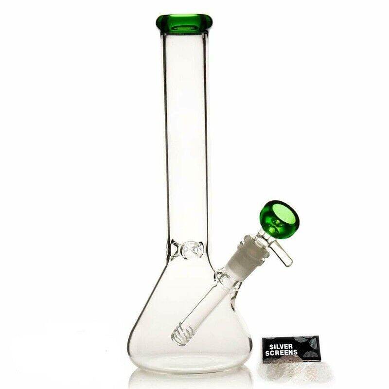 10 Inch Bongs Green Glass Bong Smoking Hookah Glass Water Pipes 14mm Bowl Beaker - Maryjanes Bong Shop