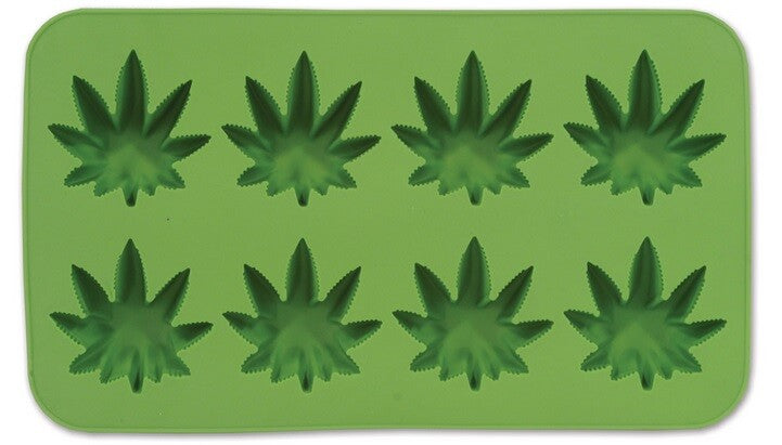 Weed ice mold silicone tray with marijuana leaf design.
