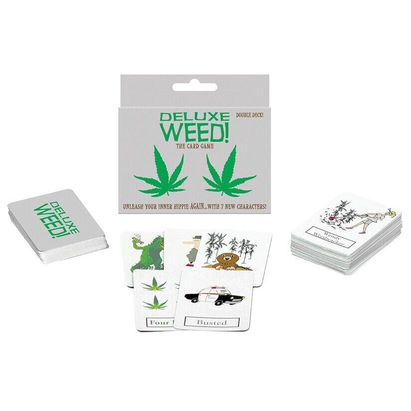 Deluxe Weed Card Game with two decks and 108 high-quality playing cards for adult party fun.