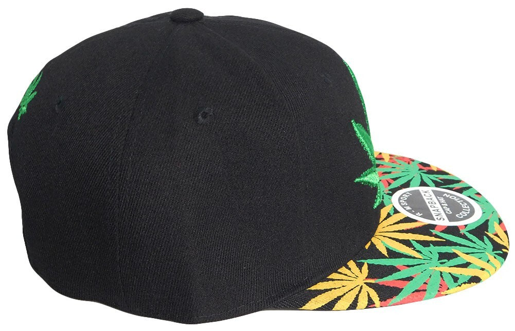 Cannabis Marijuana Weed Pot Leaf Black Polyester Adjustable Embroidered Cap Hat