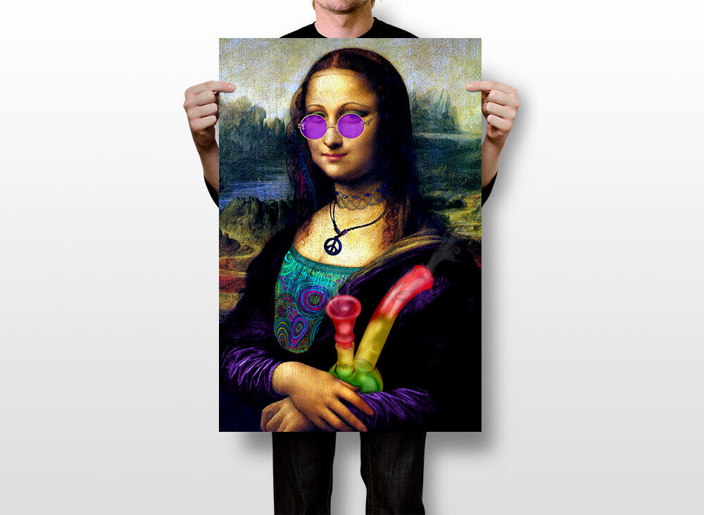Naughty Mona Lisa Marijuana Themed Oil Painting Wall Art Home - POSTER 20x30