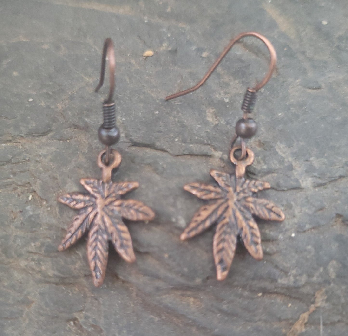 Copper Pot Leaf Earrings, Hypo Allergenic Hooks, Hippie Jewelry, Handmade!