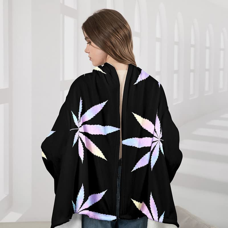 Marijuana Weed Leaf Outdoor Fleece Blanket with Sleeves,Botanical Plants Prin...