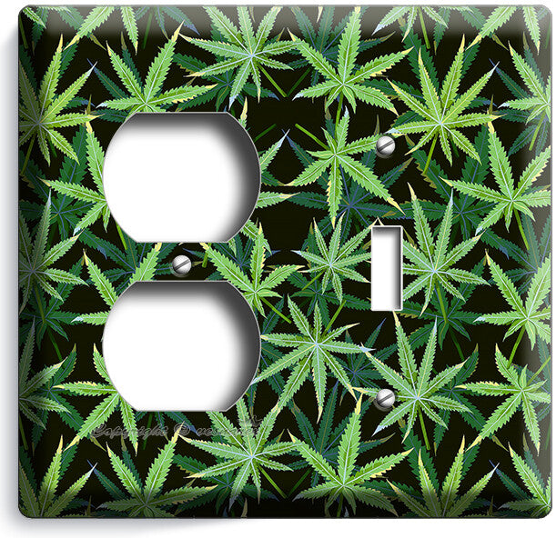 CANNABIS MARIJUANA LEAF PATTERN LIGHT SWITCH OUTLETS WALL PLATES MAN CAVE DECOR