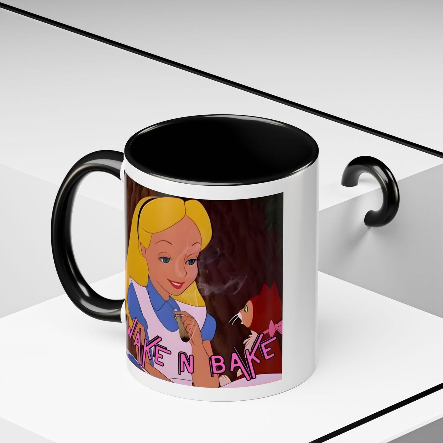 WAKE N BAKE Retro Coffee Mug (11, 15oz) Cartoon Alice Smoking Joint Vintage 420