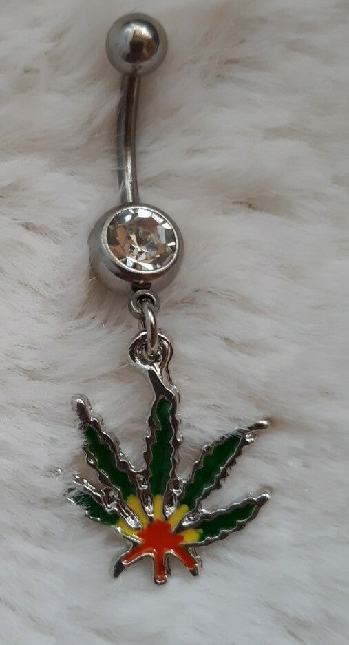 Marijuana Cannabis pot leaf Dangle Belly button navel ring piercing Very Stylish