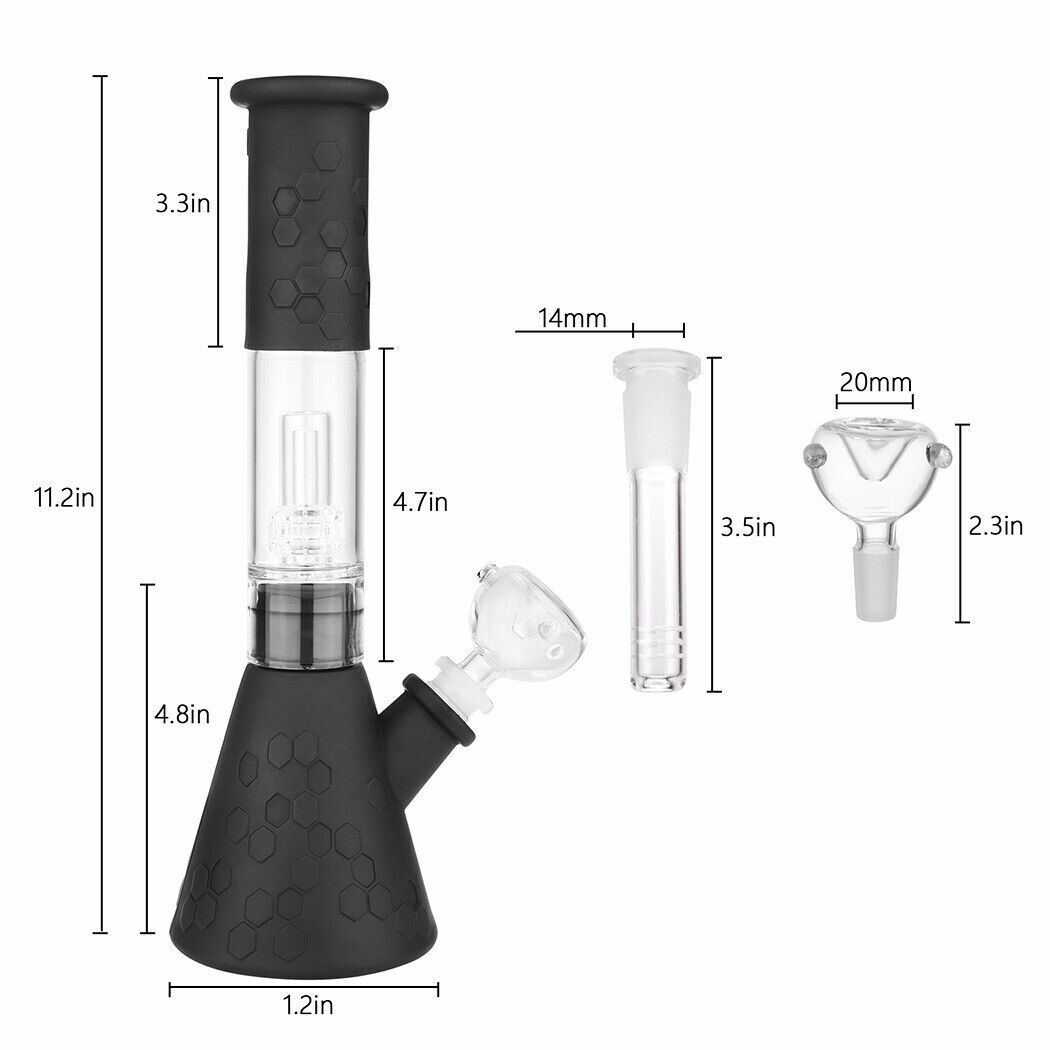 12" Silicone Glass Bong Smoking Water Tobacco Pipe 14mm Bowl Beaker Heavy Duty