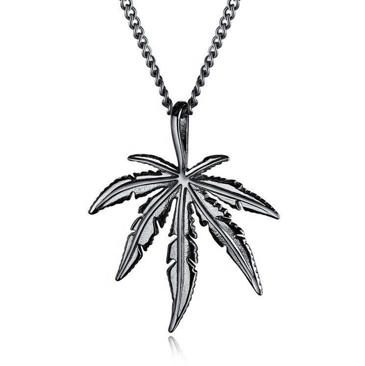 Men Stainless Steel Cannabis Marijuana Pot Leaf Pendant Necklace 24" Chain 1132
