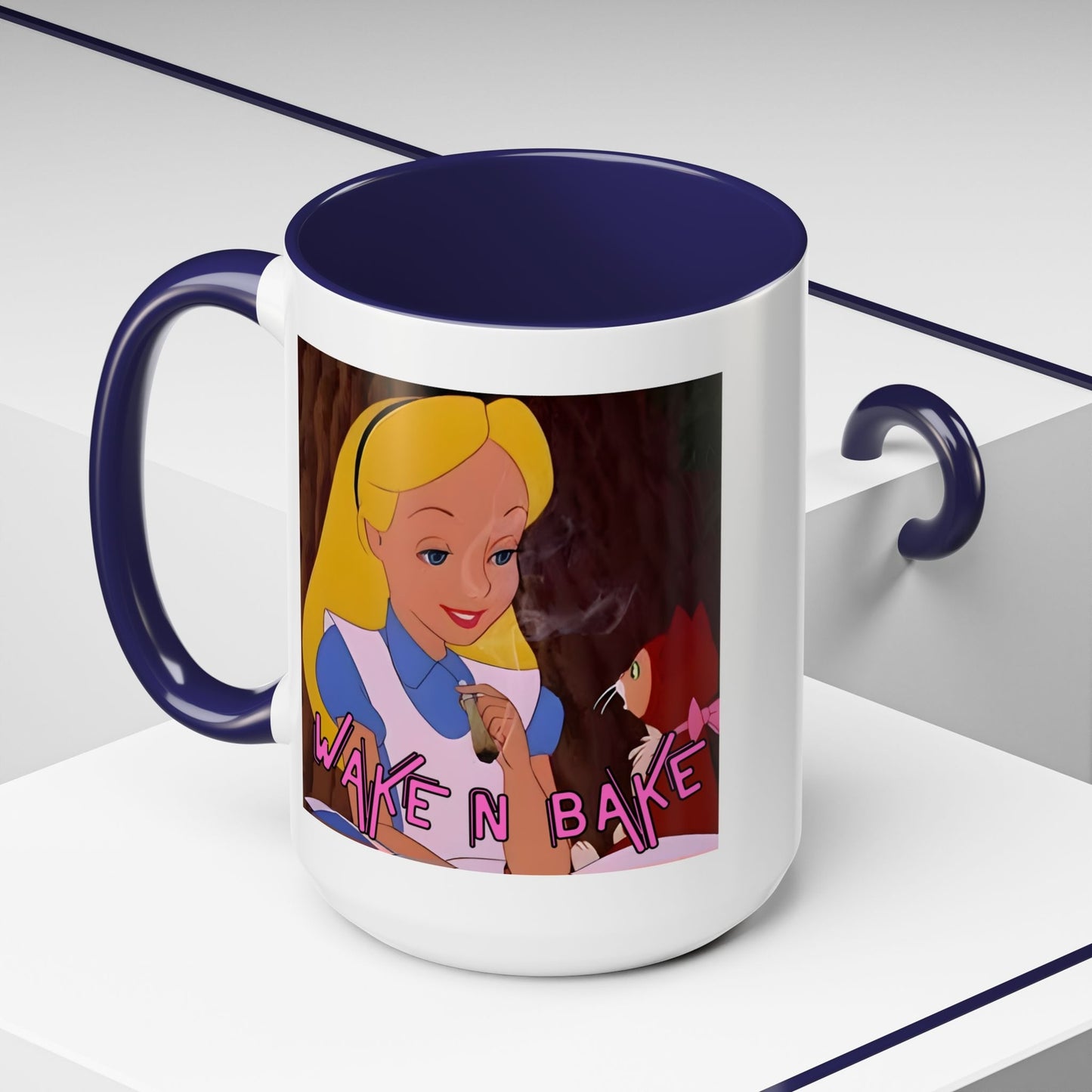 WAKE N BAKE Retro Coffee Mug (11, 15oz) Cartoon Alice Smoking Joint Vintage 420