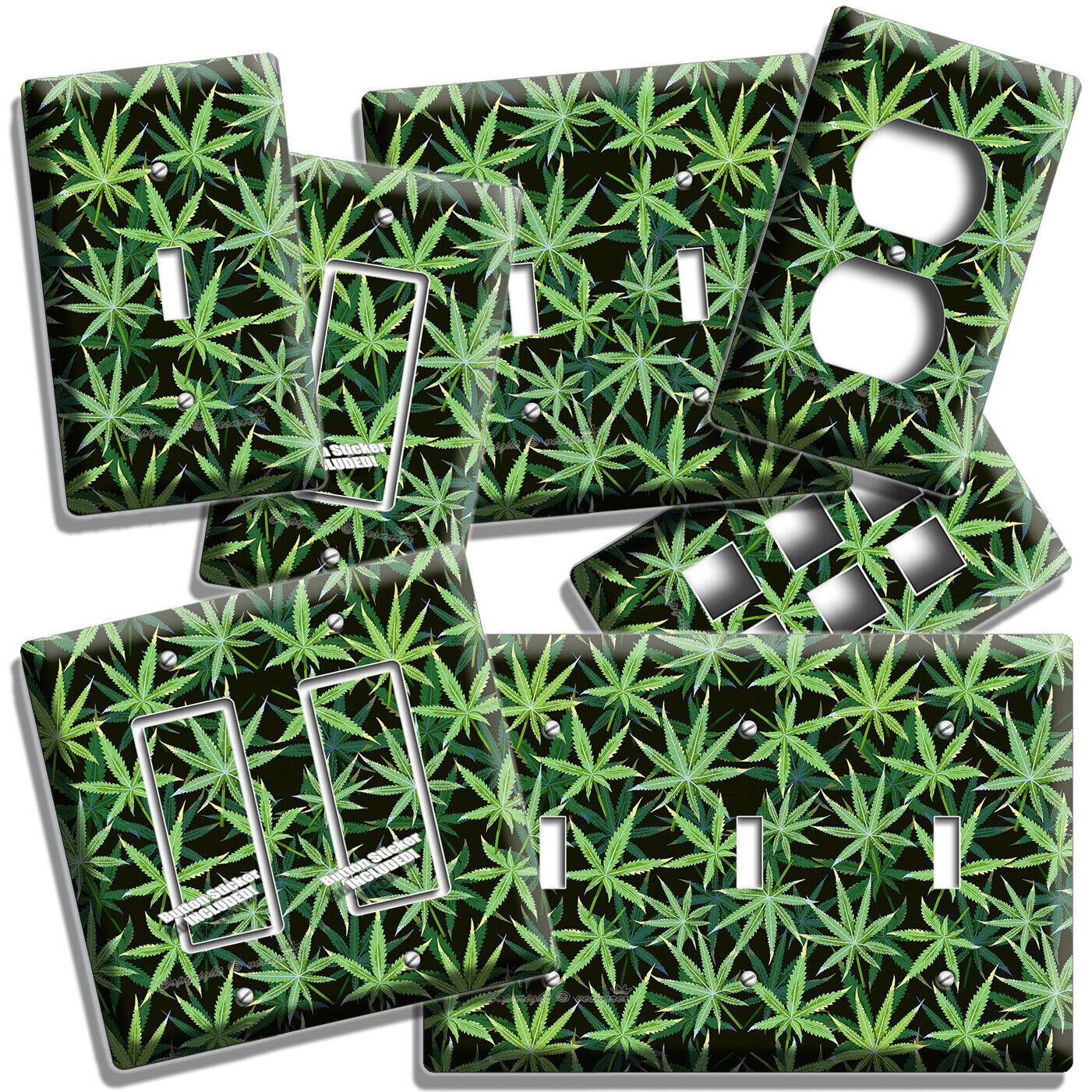 Cannabis marijuana leaf pattern light switch and outlet wall plates.