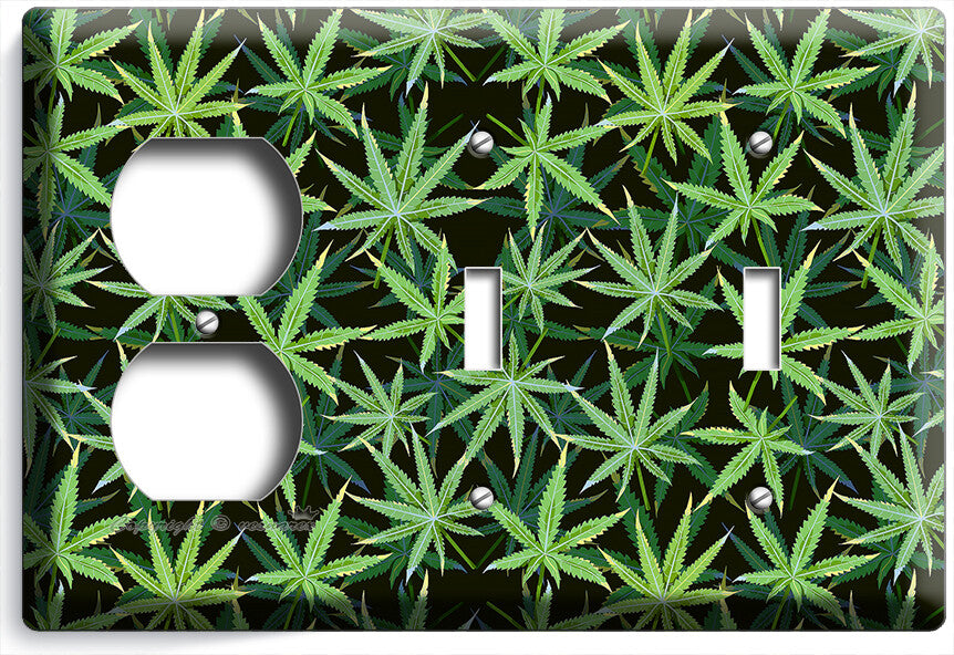 CANNABIS MARIJUANA LEAF PATTERN LIGHT SWITCH OUTLETS WALL PLATES MAN CAVE DECOR