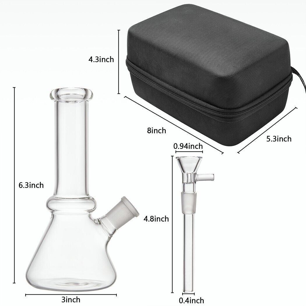 6" Small Glass Bong with Travel Box Smoking Tobacco Water Pipe 14MM Glass Bowl
