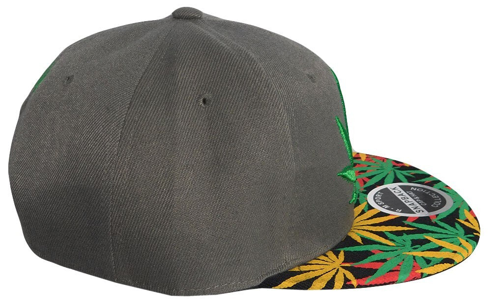 Cannabis Marijuana Weed Pot Leaf Grey Polyester Adjustable Embroidered Cap Hat