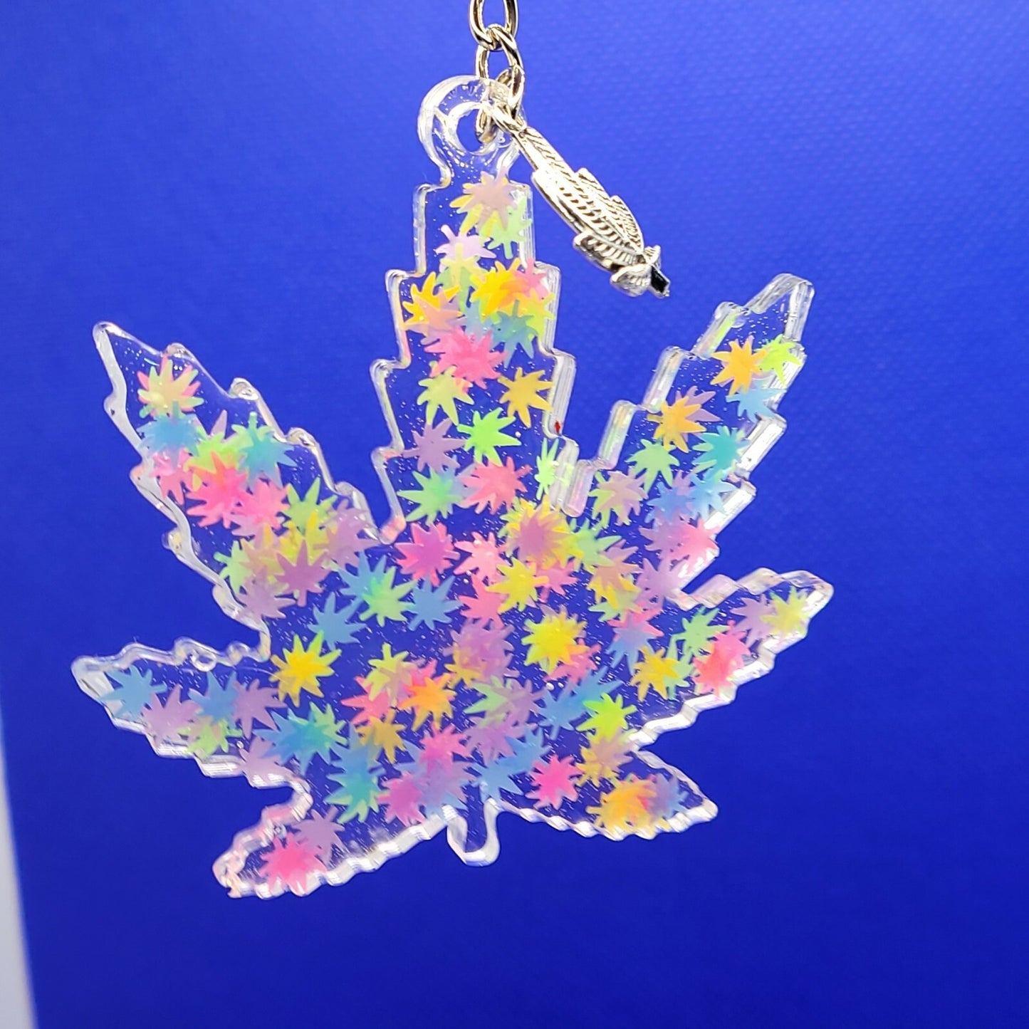 Pot Leaf Keychain - Handcrafted From Resins Aloy Charm and 25mm Ring