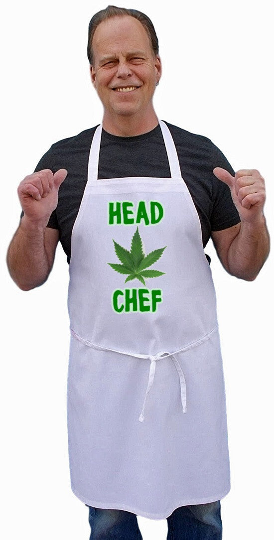 Cannabis Aprons Head Chef Marijuana Apparel, Weed Aprons, White Cooking Aprons
