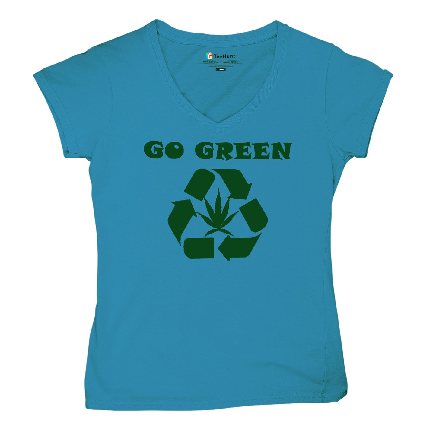 Go Green Women's V-Neck T-shirt Funny Weed Marijuana 420 7 colors size S to 2XL