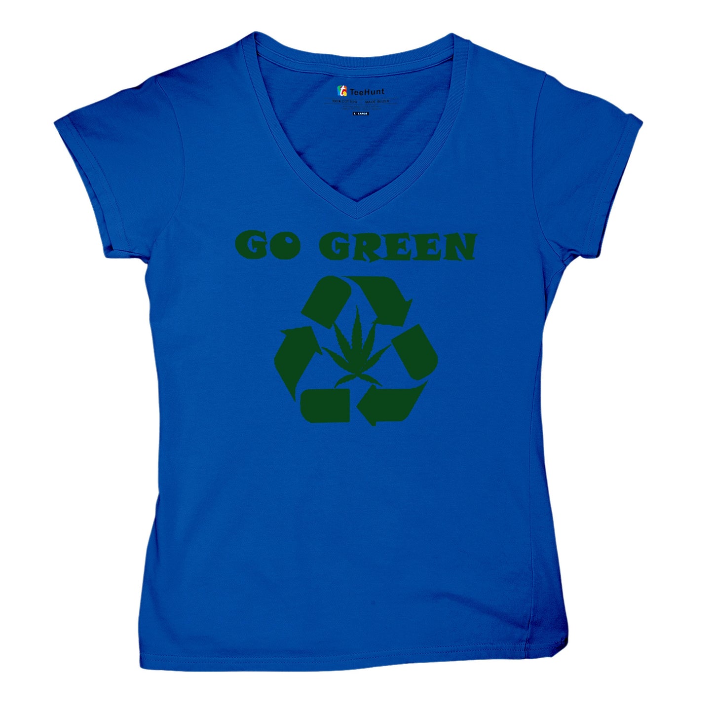 Go Green Women's V-Neck T-shirt Funny Weed Marijuana 420 7 colors size S to 2XL