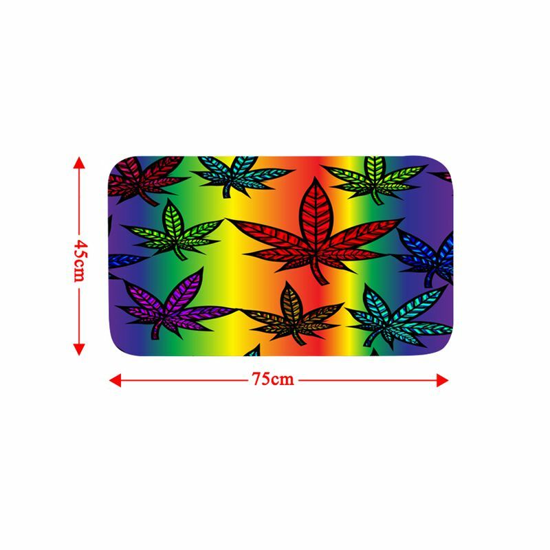 Rainbow Weed Leaf Art Shower Curtain Set Bathroom Mat Non-Slip Toilet Lid Cover